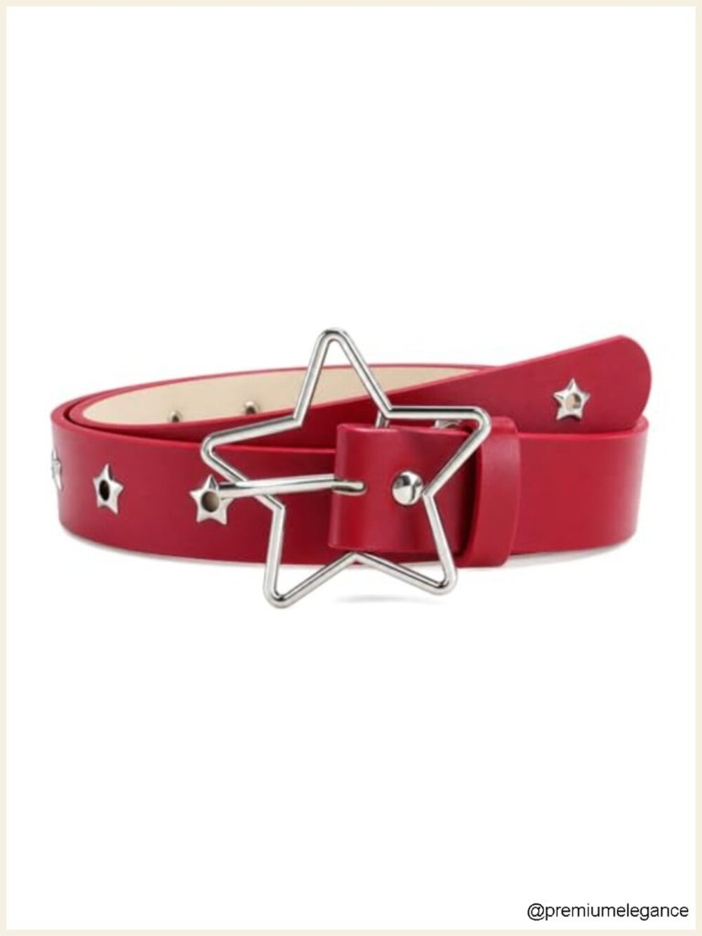 Y2K Punk PU Leather Red Star Belt Women Faux Leather Star Buckle Waist Belt
